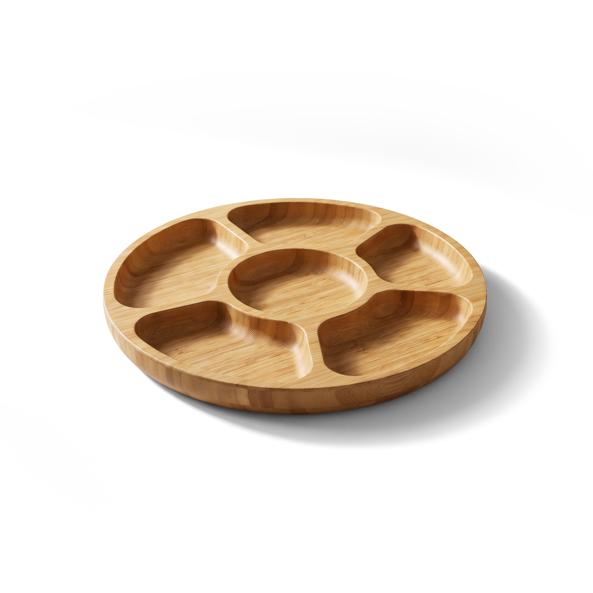 JS Gourmet Plateau de service rond en bambou à sections multiples — 31,5 cm de diamètre - Simple Boutique