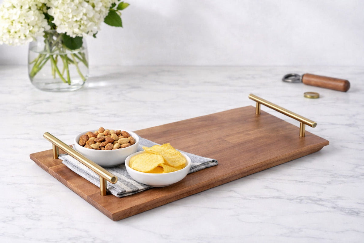 JS Gourmet Plateau en bois d'acacia avec poignée 40 × 20 × 4,65 cm - Simple Boutique
