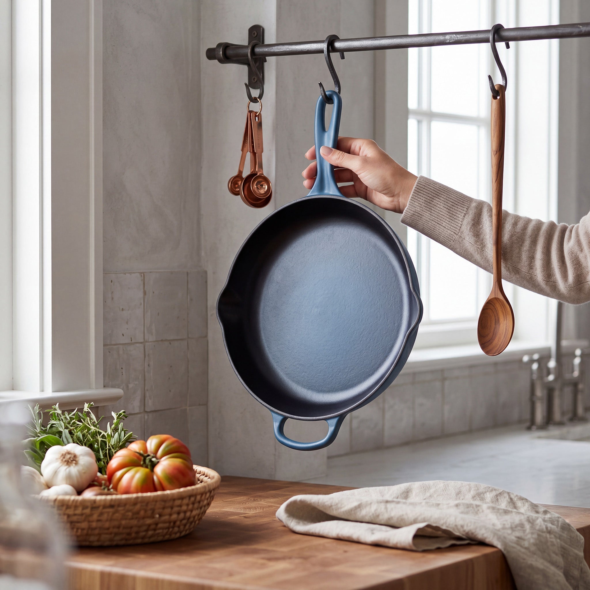 JS Gourmet Poêle en fonte émaillée, 26 cm, Bleu Saphir - Simple Boutique