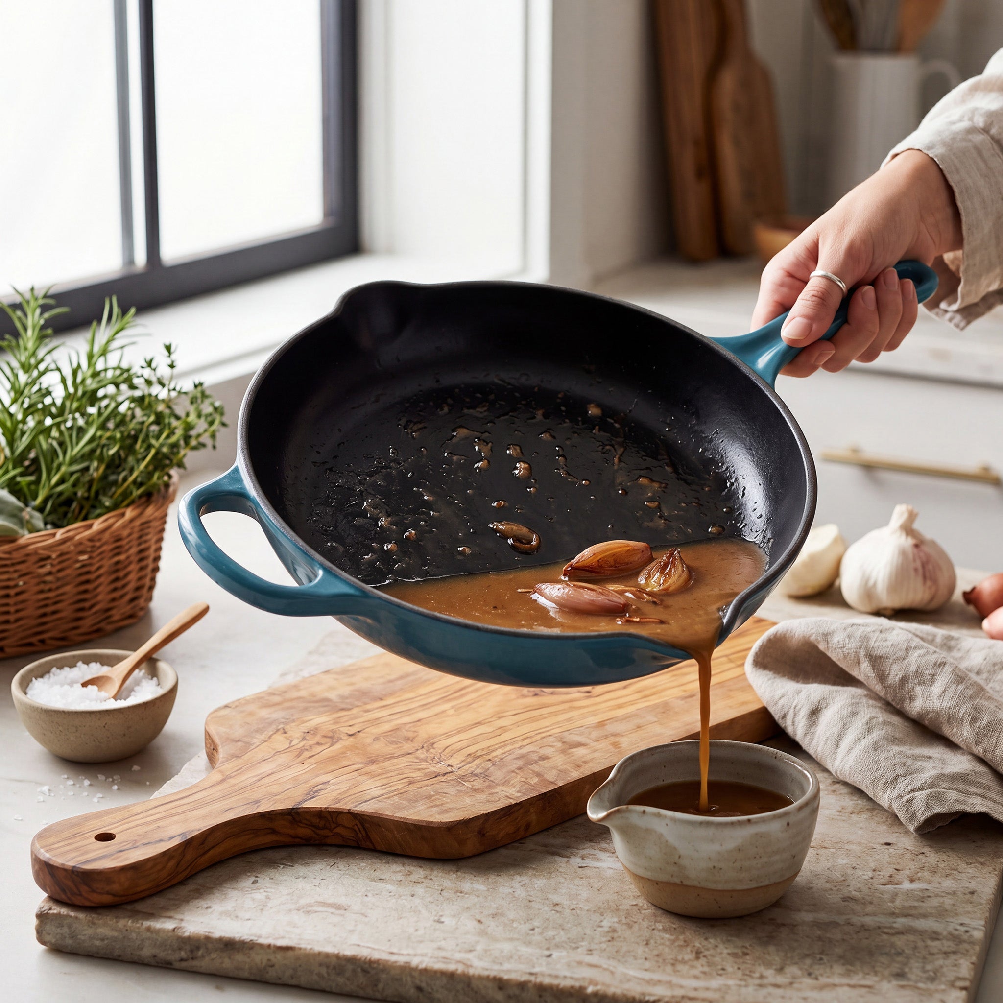 JS Gourmet Poêle en fonte émaillée, 26 cm, Bleu saphir - Simple Boutique
