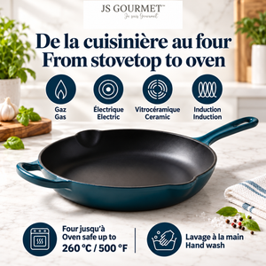 JS Gourmet Poêle en fonte émaillée, 26 cm, Bleu saphir - Simple Boutique