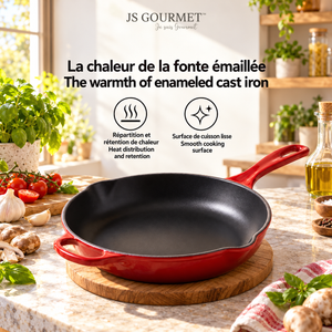 JS Gourmet Poêle en fonte émaillée, 26 cm, Rouge cerise - Simple Boutique