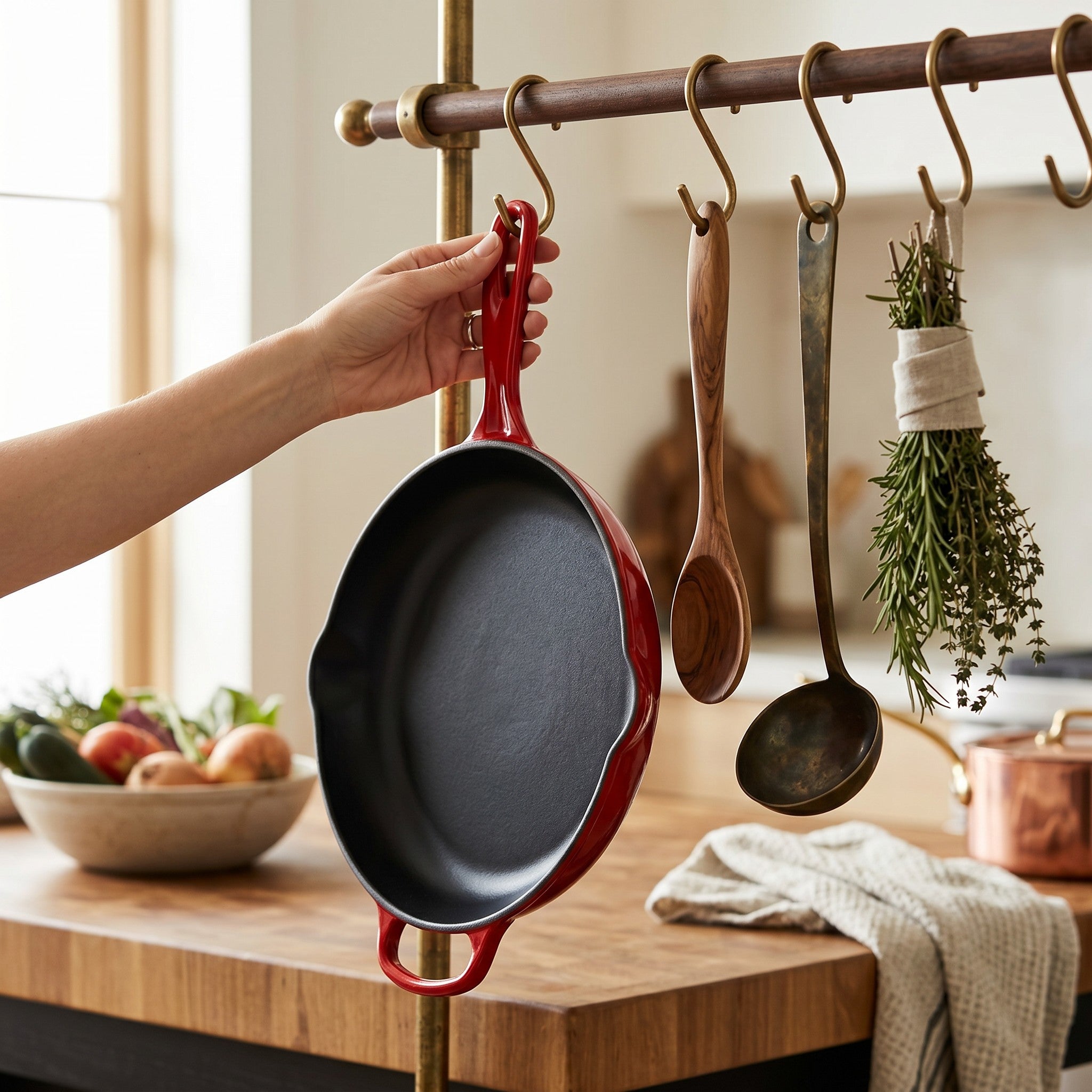 JS Gourmet Poêle en fonte émaillée, 26 cm, Rouge cerise - Simple Boutique