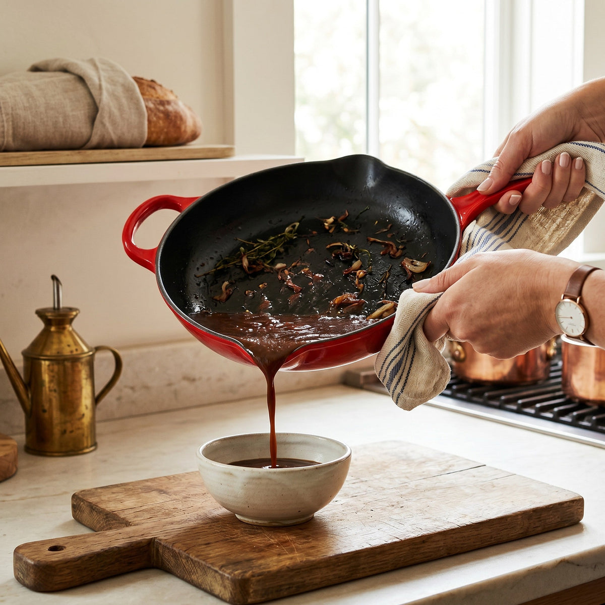 JS Gourmet Poêle en fonte émaillée - Rouge cerise, 26 cm - Simple Boutique