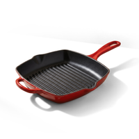 JS Gourmet Poêle-gril carrée en fonte émaillée, 27 cm, Rouge cerise - Simple Boutique