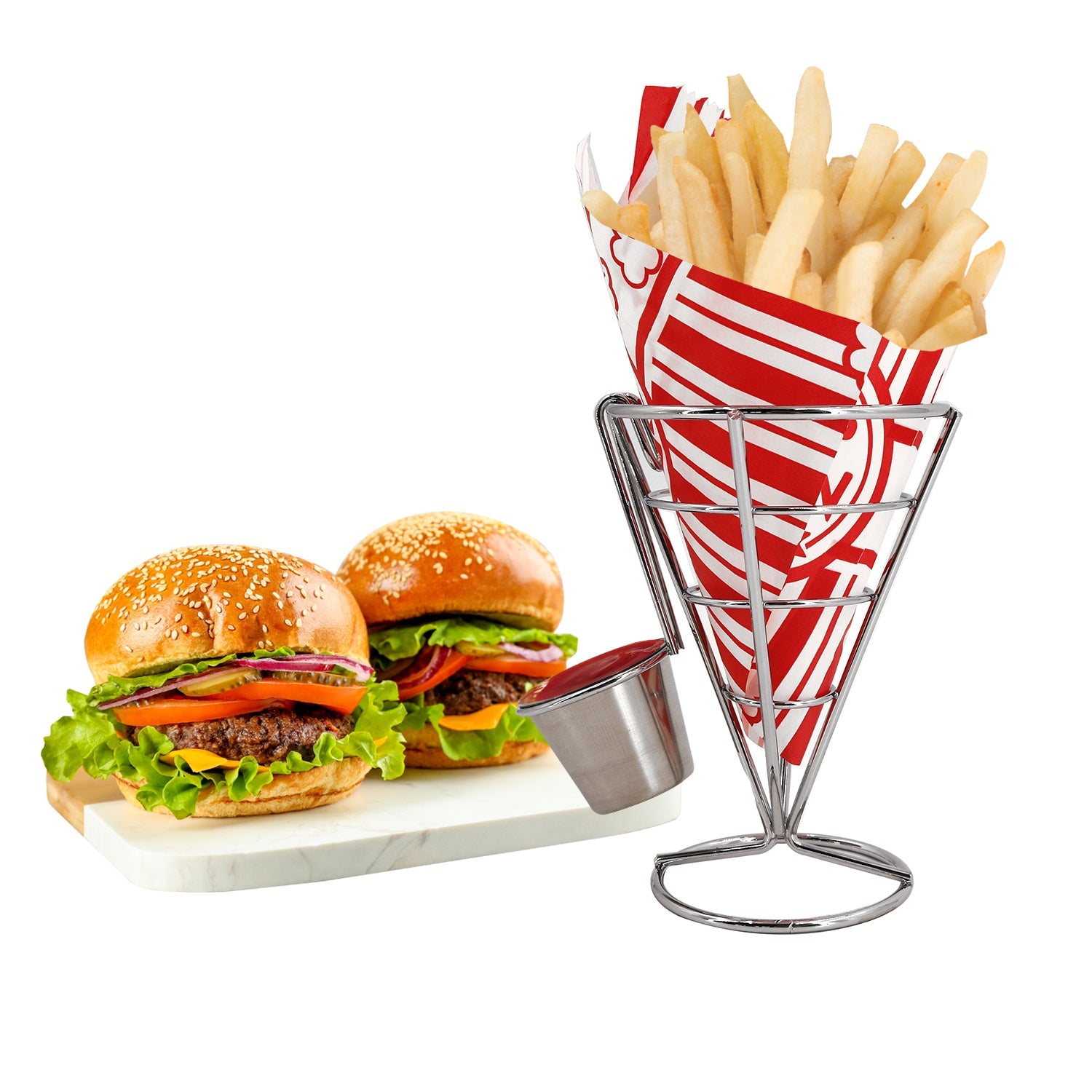 JS Gourmet - Porte-Frites avec Contenant pour Condiment, Acier Inoxydable - Simple Boutique