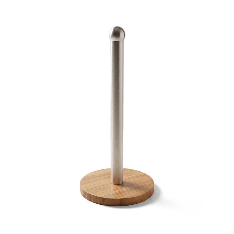 JS Gourmet Porte-rouleau d'essuie-tout en acier inoxydable et bambou - Simple Boutique