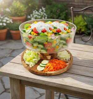 JS Gourmet Présentoir et dôme de service à gâteaux multifonctionnel rond en bois d'acacia - Simple Boutique