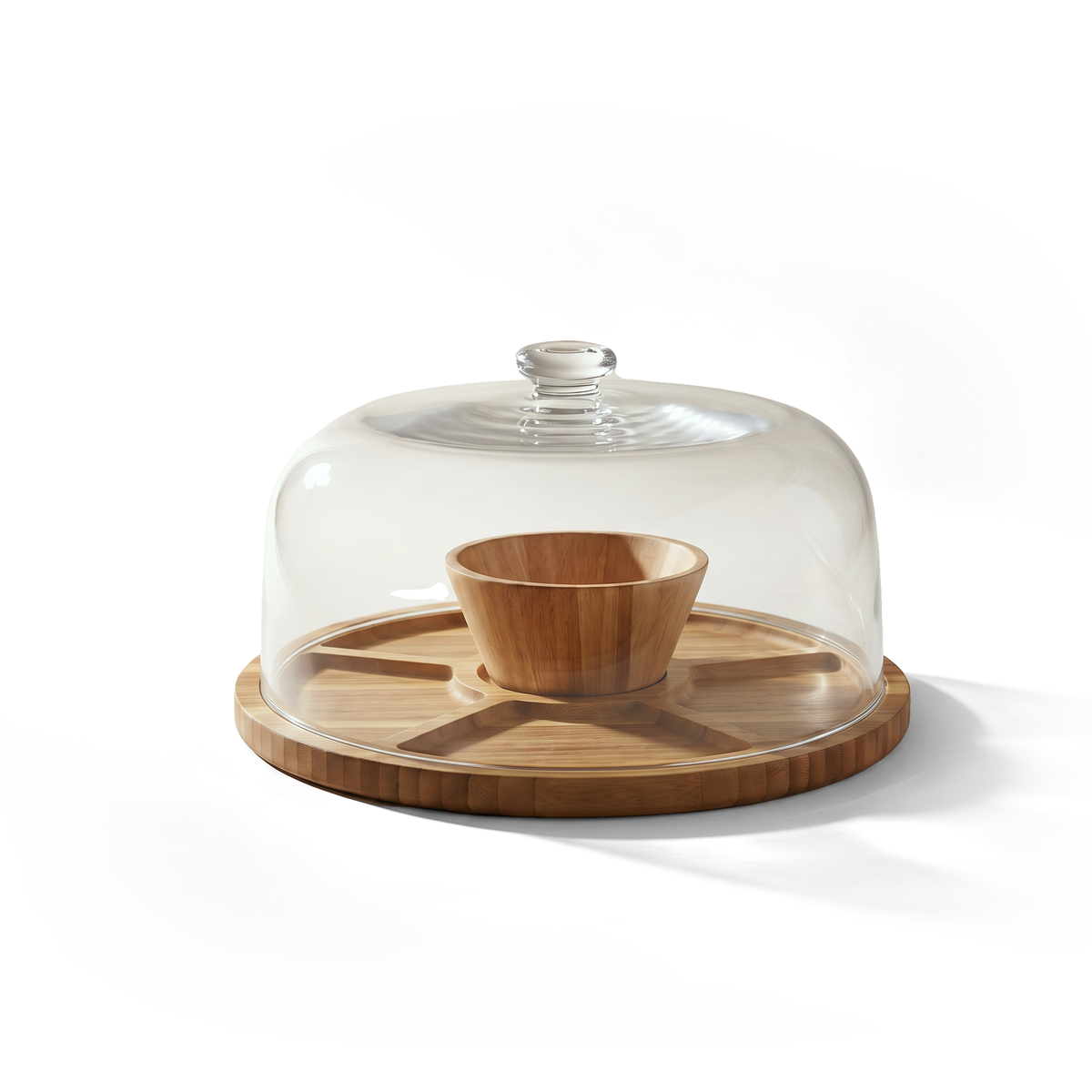 JS Gourmet Présentoir et dôme de service à gâteaux multifonctionnel rond en bois d'acacia - Simple Boutique