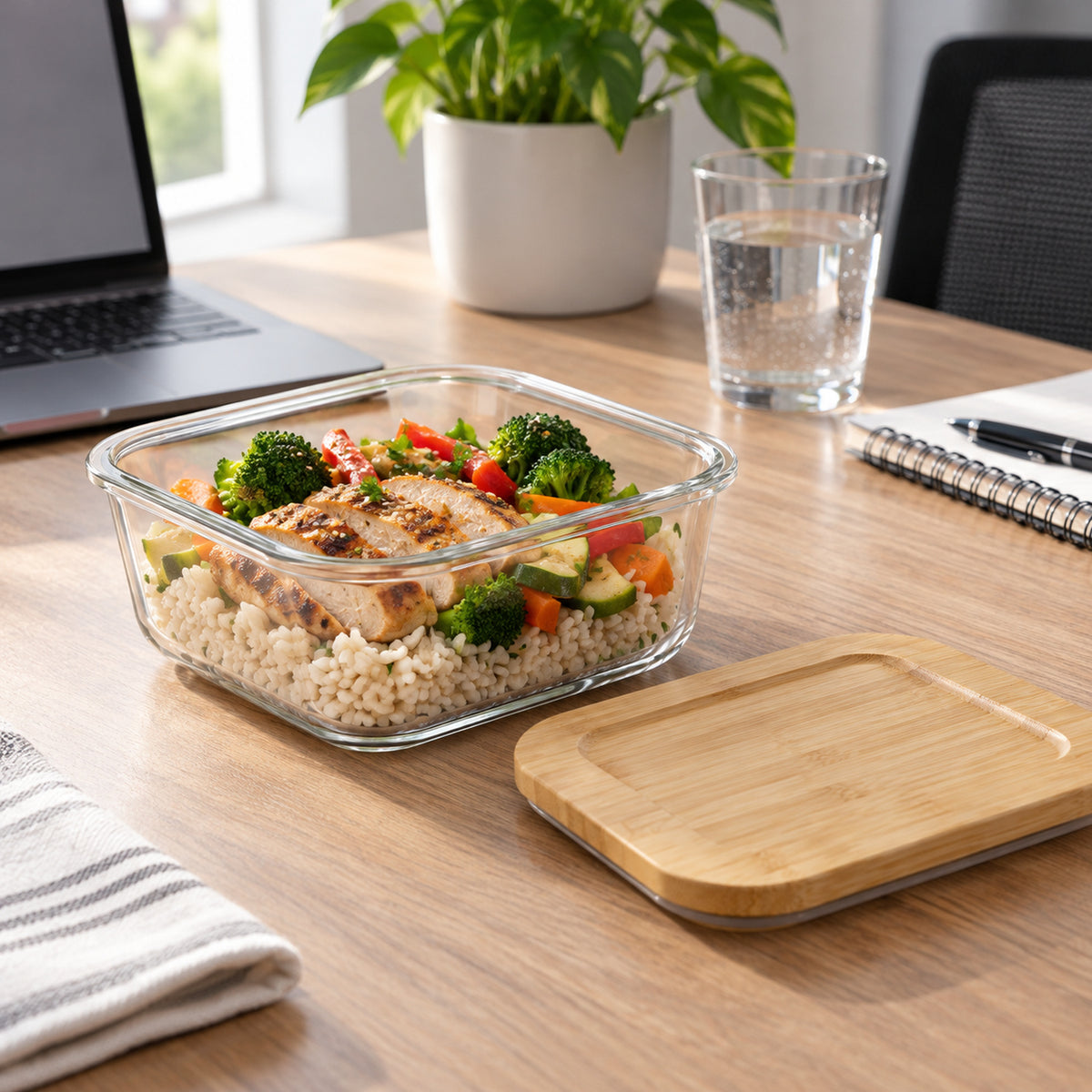 JS Gourmet Récipient alimentaire carré en verre borosilicaté avec couvercle en bambou - 1200 ml - Lot de 3 - Simple Boutique