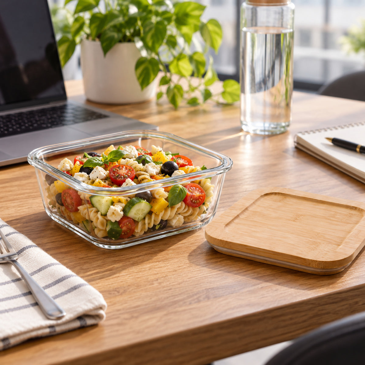JS Gourmet Récipient alimentaire carré en verre borosilicaté avec couvercle en bambou - 800 ml - Lot de 3 - Simple Boutique
