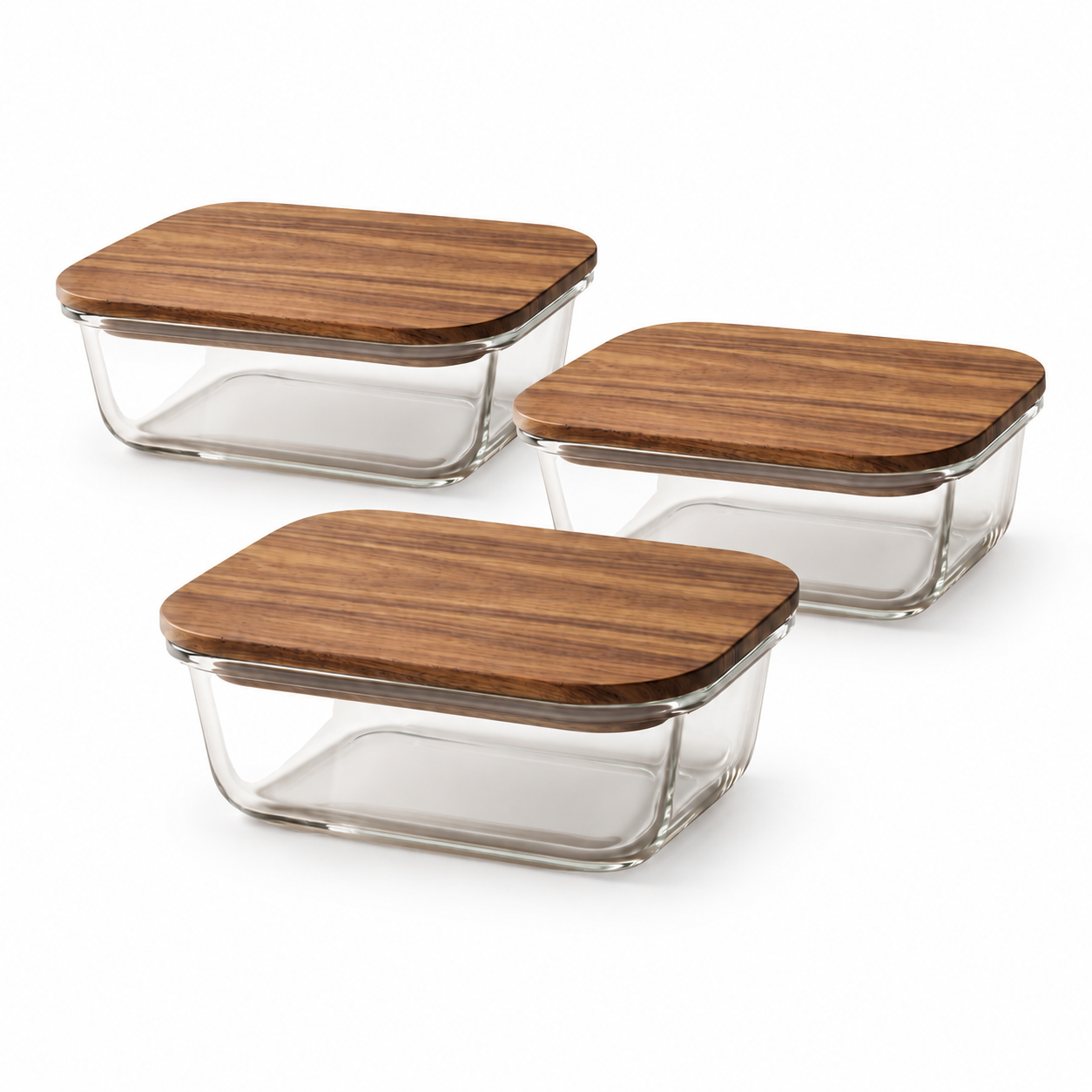 JS Gourmet Récipient alimentaire rectangulaire en verre borosilicaté de 450 ml avec couvercle en bois d'acacia - Lot de 3 - Simple Boutique
