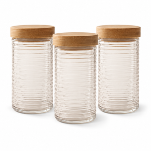 Récipient en verre gaufré avec couvercle en bambou à torsion, 1,7 L — Lot de 3