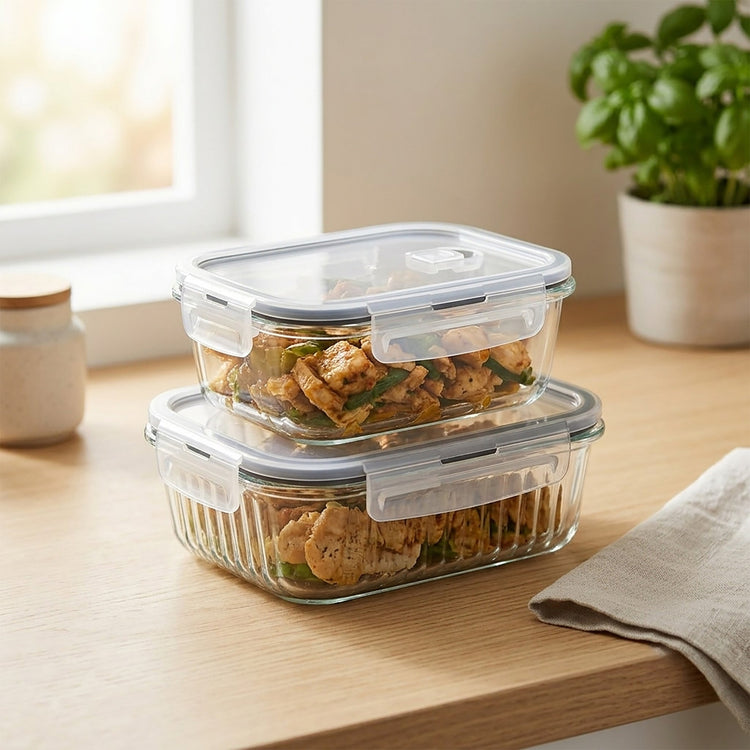 JS Gourmet Récipients alimentaires en verre borosilicate avec couvercles à évent, 1520 ml et 1040 ml - Lot de 2 - Simple Boutique