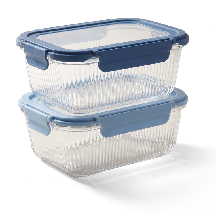 JS Gourmet Récipients alimentaires en verre borosilicate côtelé avec couvercles hermétiques en verre, 1520 ml - Lot de 2 - Simple Boutique