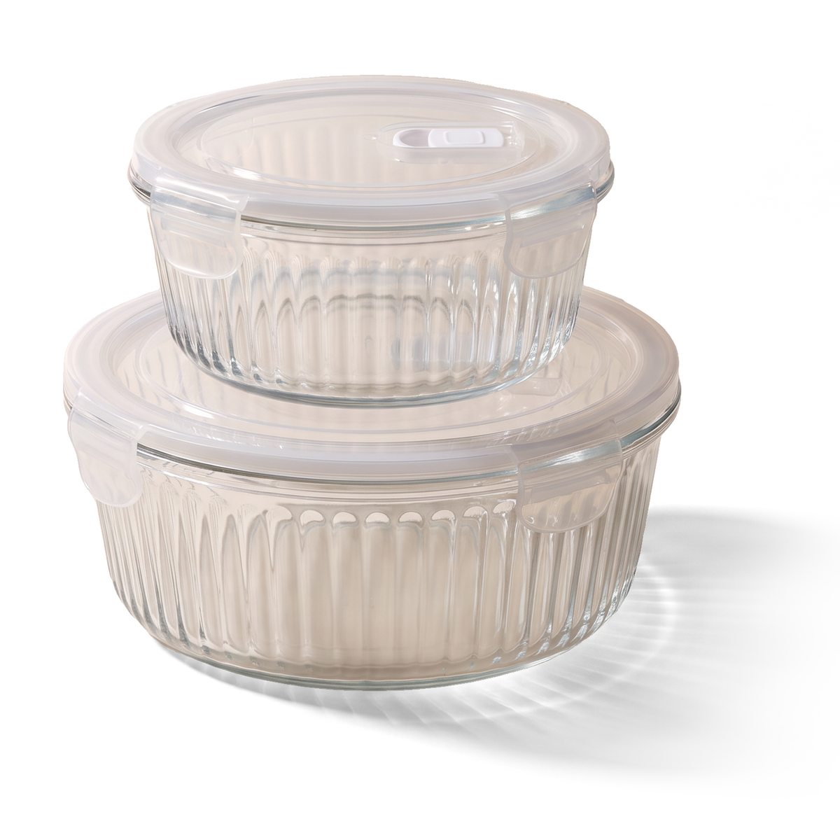 JS Gourmet Récipients alimentaires ronds en verre borosilicate avec couvercles à évent, 620 ml et 950 ml - Lot de 2 - Simple Boutique