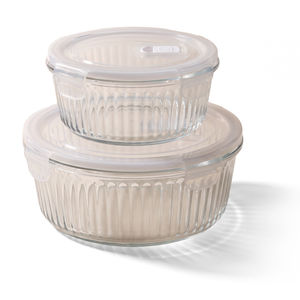 JS Gourmet Récipients alimentaires ronds en verre borosilicate avec couvercles à évent, 620 ml et 950 ml - Lot de 2 - Simple Boutique