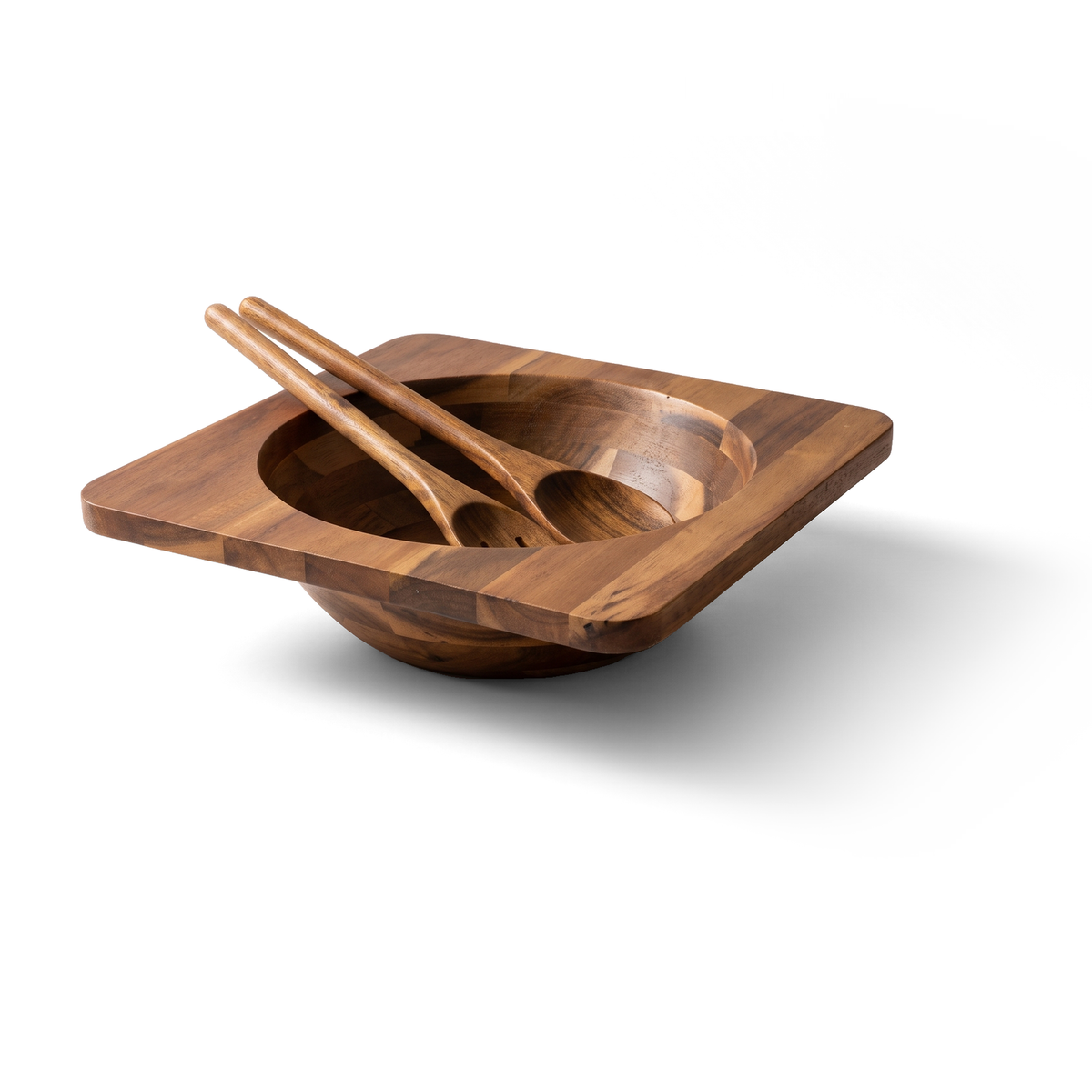JS Gourmet Service à salade 3 pièces en bois d'acacia de qualité supérieure avec cuillère et fourchette de service - Simple Boutique