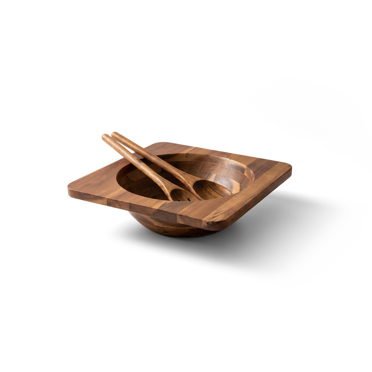 JS Gourmet Service à salade 3 pièces en bois d'acacia de qualité supérieure avec cuillère et fourchette de service - Simple Boutique