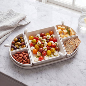 JS Gourmet Service de présentation en céramique blanche 6 pièces avec plateau et 4 piques - Simple Boutique