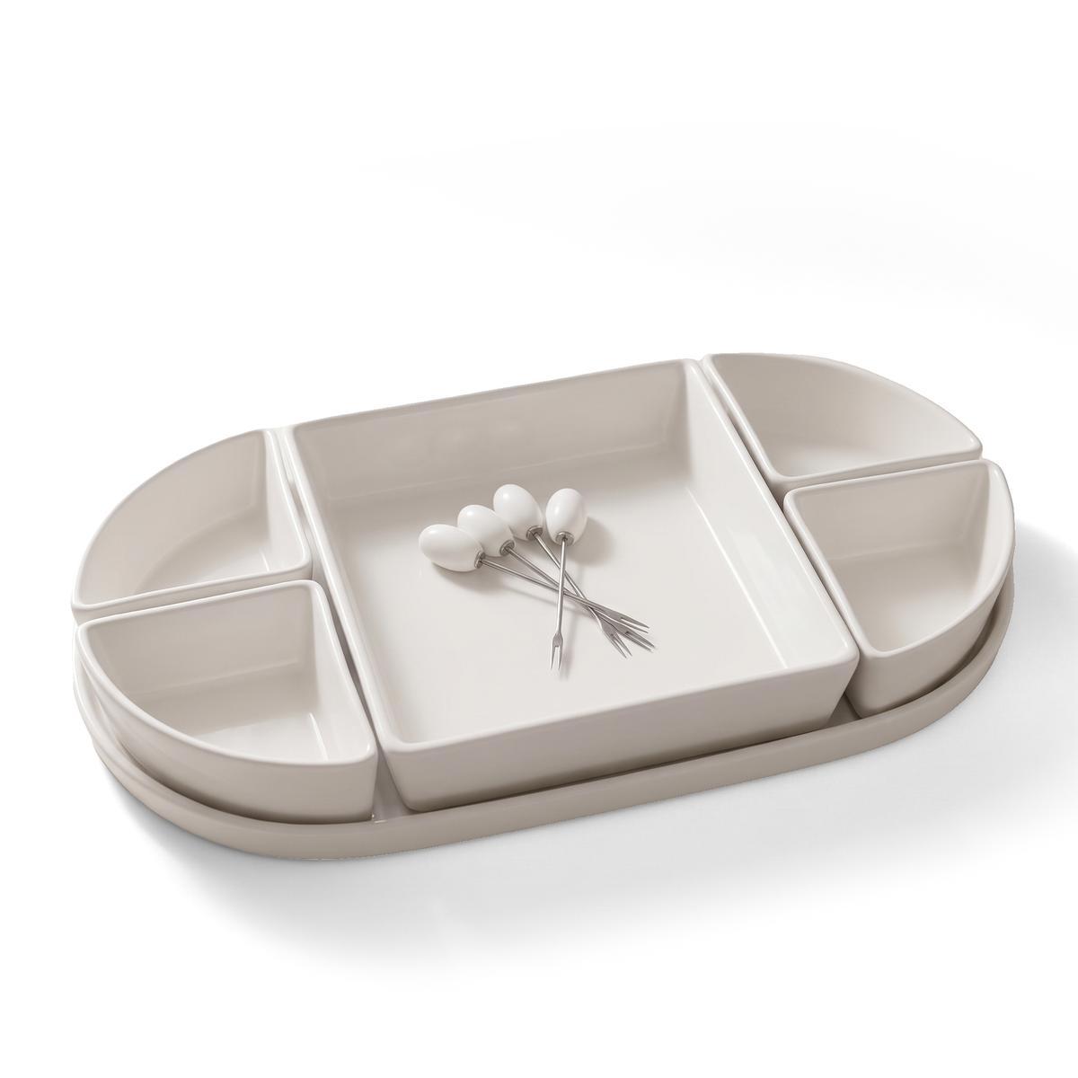 JS Gourmet Service de présentation en céramique blanche 6 pièces avec plateau et 4 piques - Simple Boutique