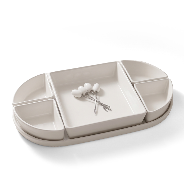 JS Gourmet Service de présentation en céramique blanche 6 pièces avec plateau et 4 piques - Simple Boutique