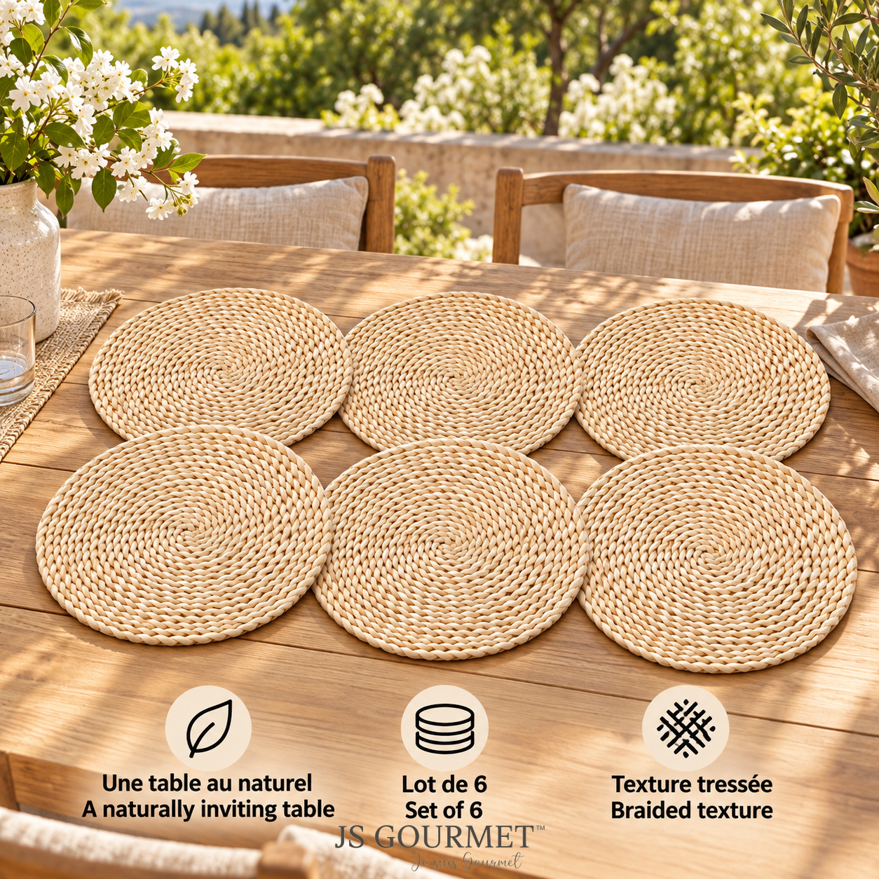JS Gourmet Set de table rond en quenouille - Lot de 6 - Simple Boutique