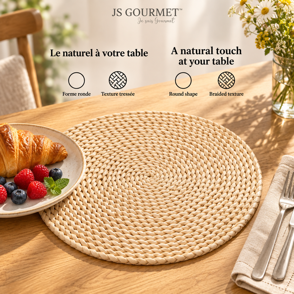 JS Gourmet Set de table rond en quenouille - Lot de 6 - Simple Boutique