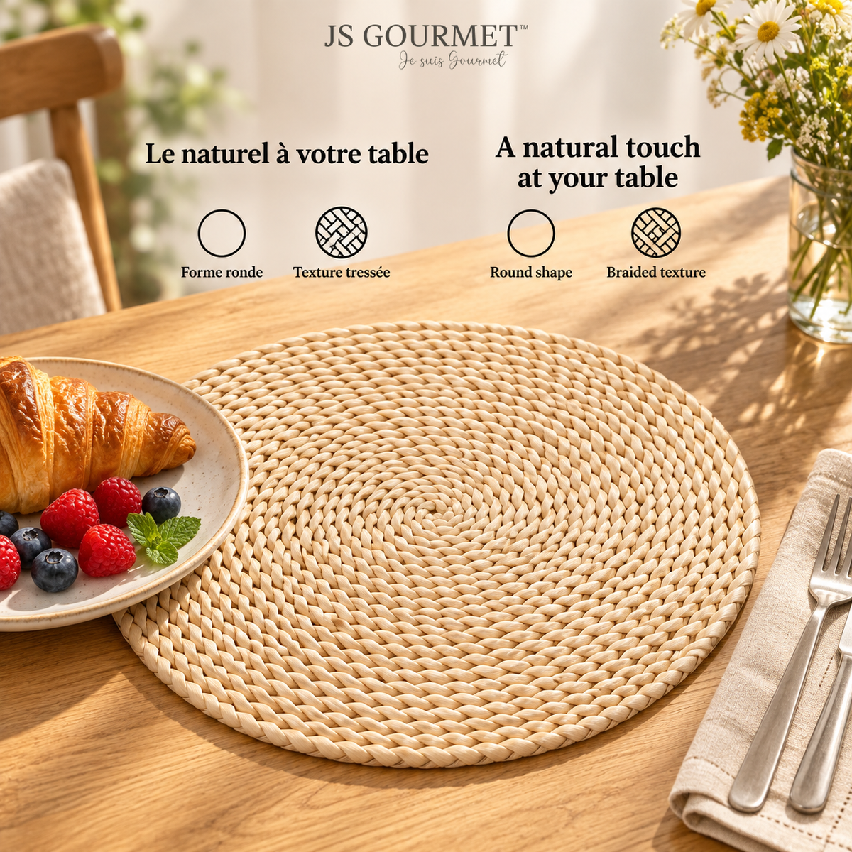 JS Gourmet Set de table rond en quenouille - Lot de 6 - Simple Boutique