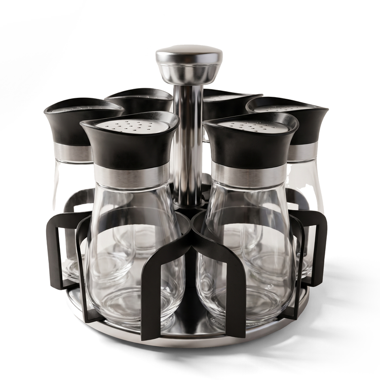 JS Gourmet Support à épices rotatif avec 6 pots en verre - rotation à 360° - Simple Boutique