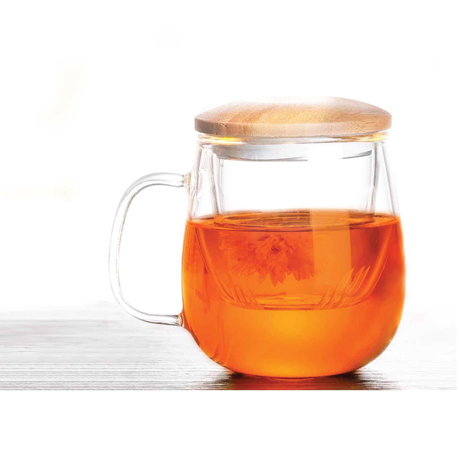 JS Gourmet - Tasse à Thé en Verre avec Infuseur et Couvercle en Bambou, Capacité de 500ml - Simple Boutique