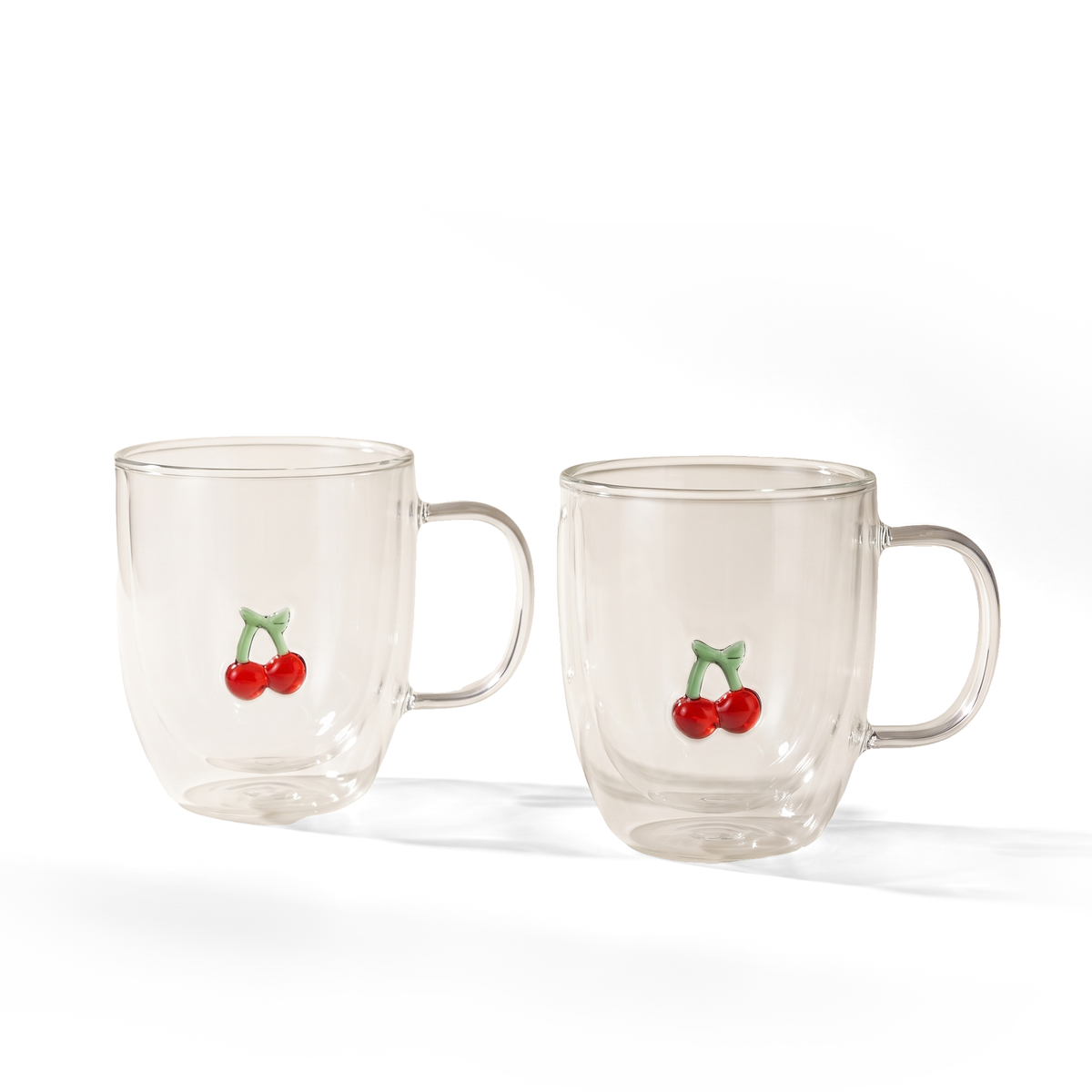 JS Gourmet Tasses à double paroi avec motif cerise 3D, 300 ml — Lot de 2 - Simple Boutique