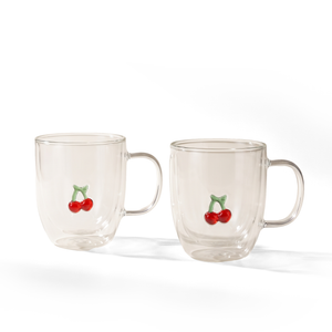 JS Gourmet Tasses à double paroi avec motif cerise 3D, 300 ml — Lot de 2 - Simple Boutique