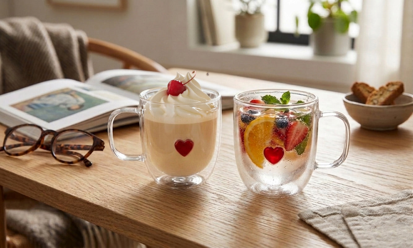 JS Gourmet Tasses à double paroi avec motif cœur 3D, 300 ml - Lot de 2 - Simple Boutique