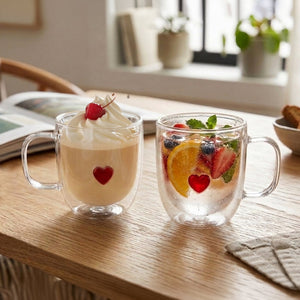 JS Gourmet Tasses à double paroi avec motif cœur 3D, 300 ml - Lot de 2 - Simple Boutique