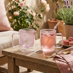 JS Gourmet Tasses en Verre Double Paroi Arch-Grain avec Anse, Rose - Lot de 2 - Simple Boutique