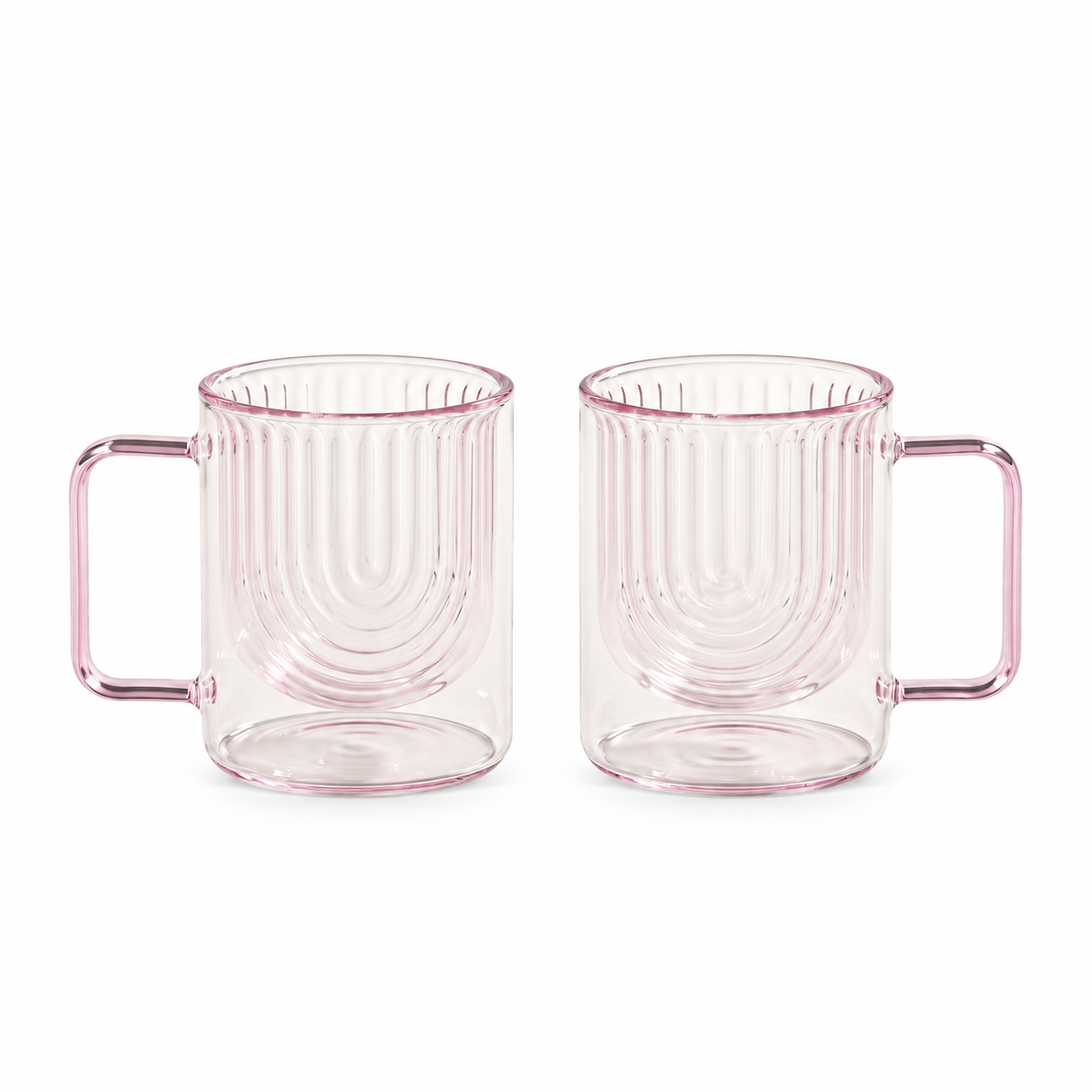 JS Gourmet Tasses en Verre Double Paroi Arch-Grain avec Anse, Rose - Lot de 2 - Simple Boutique