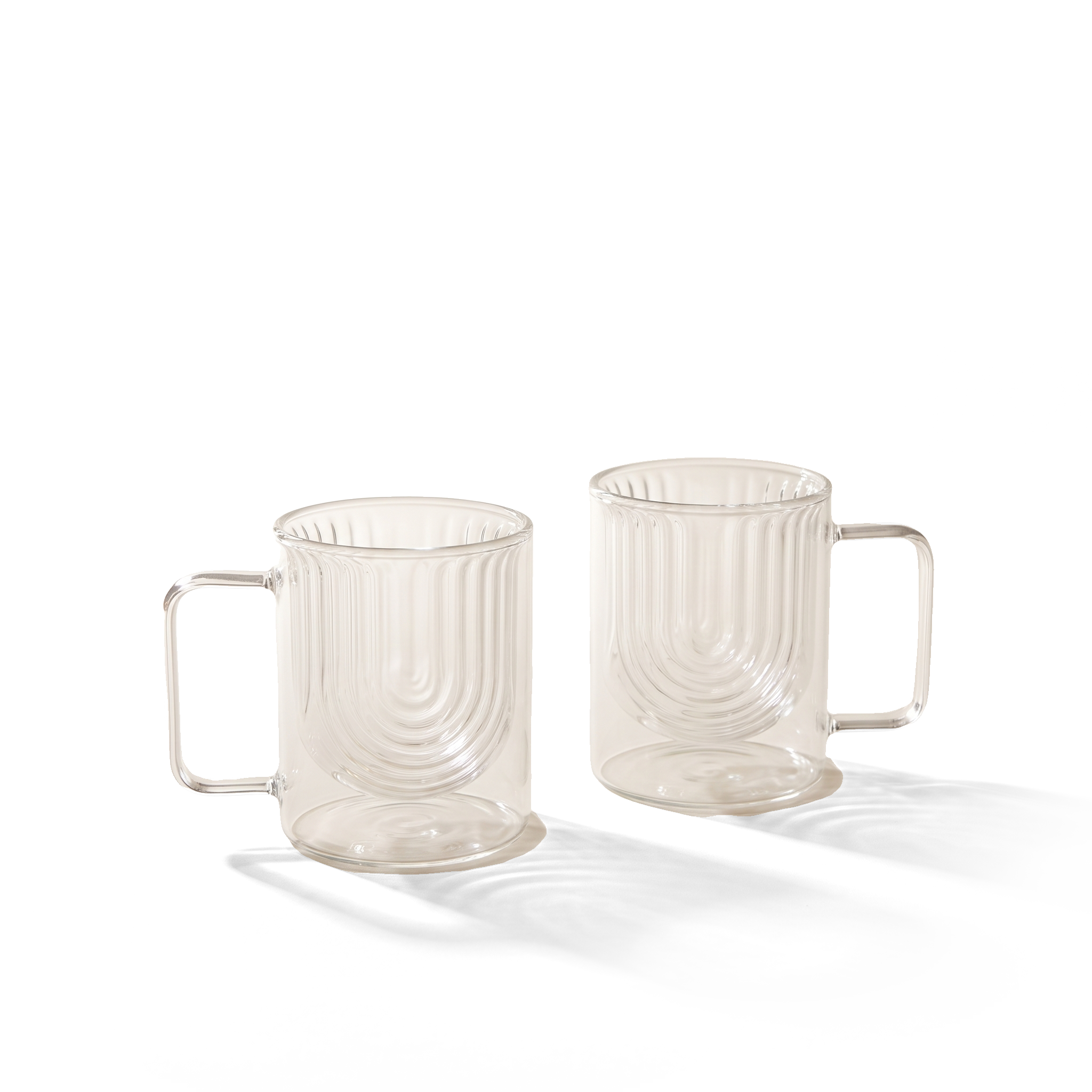 JS Gourmet Tasses en verre à double paroi, à anse, à motif grain de bois, lot de 2 (transparent) - Simple Boutique