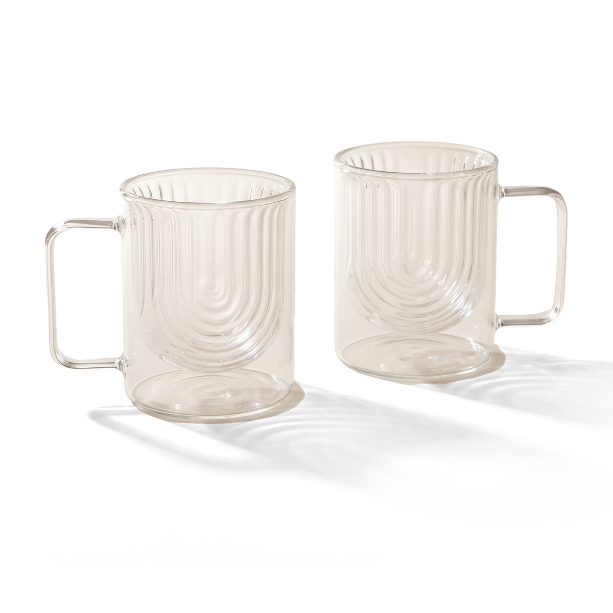 JS Gourmet Tasses en verre à double paroi, à anse, à motif grain de bois, transparent - Lot de 2 - Simple Boutique