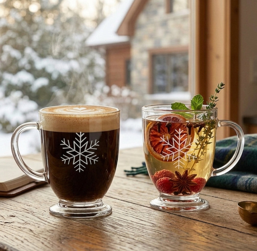 JS Gourmet Tasses en verre à double paroi à flocons de neige, 350 ml - Lot de 2 - Simple Boutique