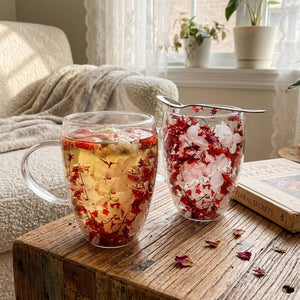 JS Gourmet Tasses en verre à double paroi avec fleurs séchées flottantes — Lot de 2 - Simple Boutique