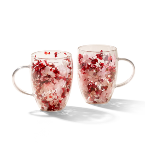 JS Gourmet Tasses en verre à double paroi avec fleurs séchées flottantes — Lot de 2 - Simple Boutique