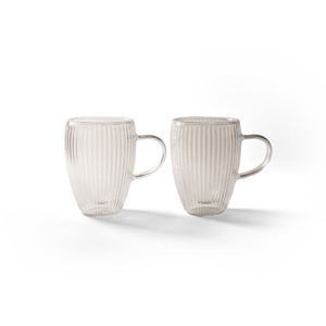 JS Gourmet Tasses en verre à double paroi avec motif en relief cannelé — Lot de 2, 350 ml - Simple Boutique