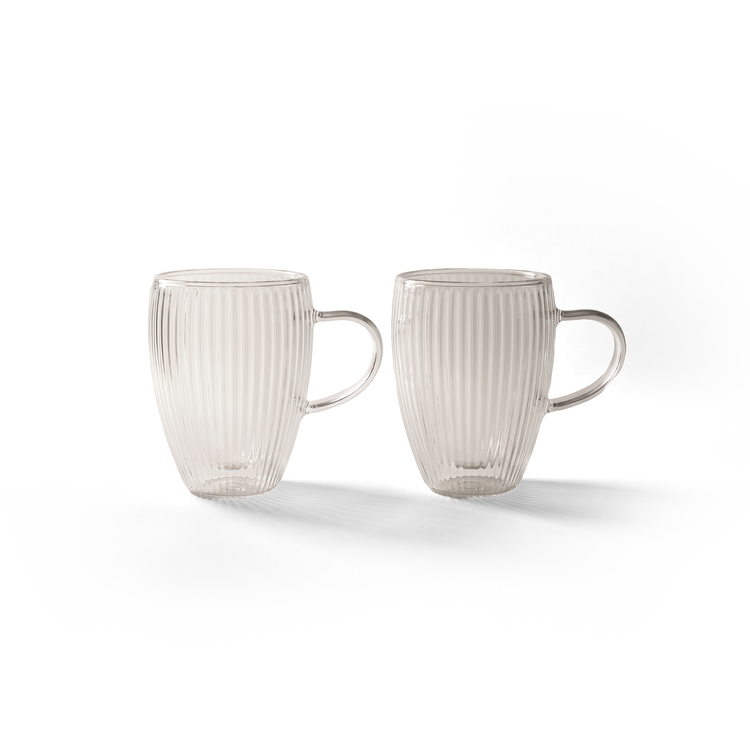 JS Gourmet Tasses en verre à double paroi avec motif en relief cannelé — Lot de 2, 350 ml - Simple Boutique