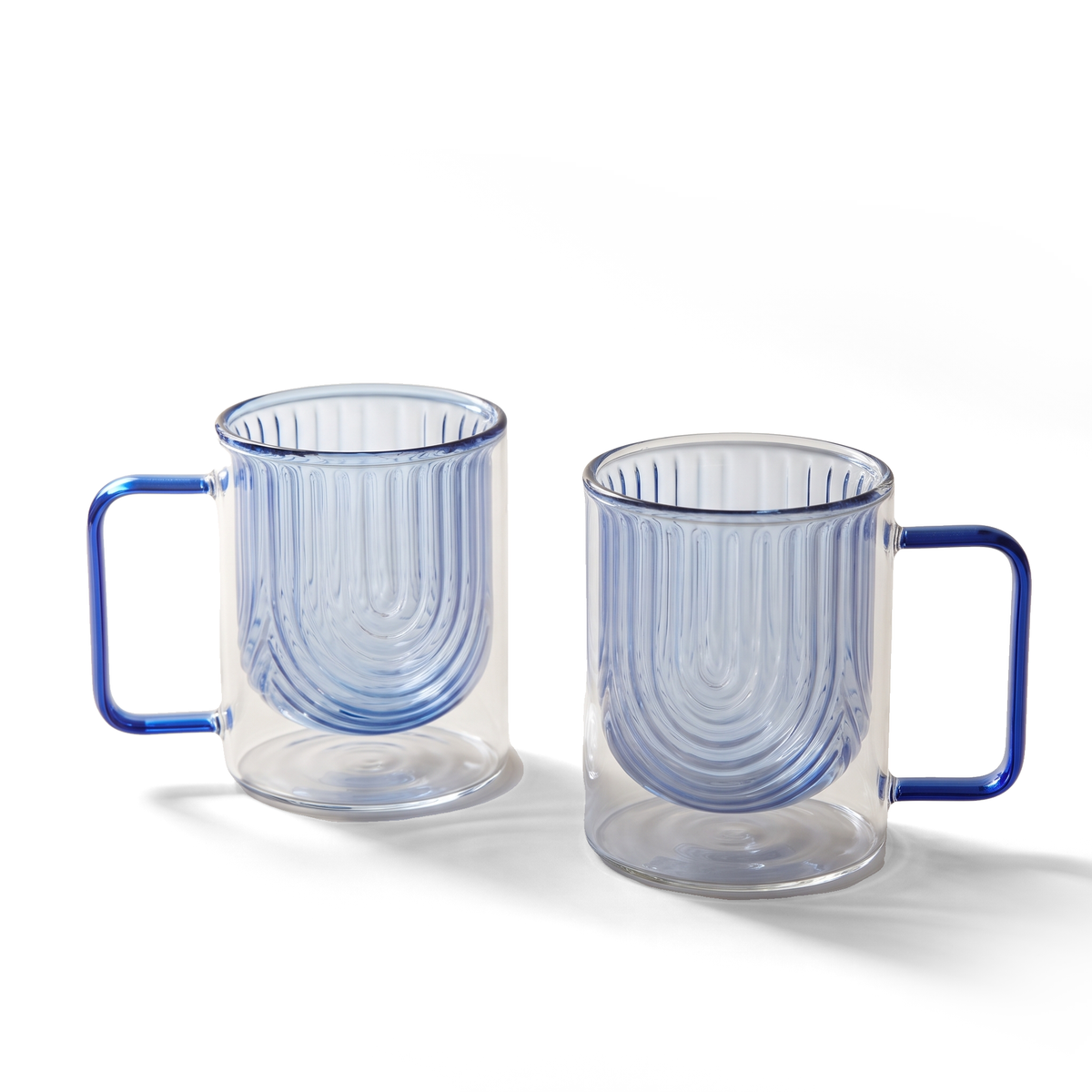 JS Gourmet Tasses en verre à double paroi, forme archée, grain, avec poignée, lot de 2 (bleues) - Simple Boutique