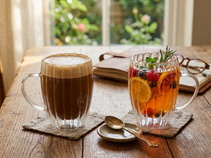 JS Gourmet Tasses en verre borosilicate à double paroi à design de rainures embossées, 350 ml (ensemble de 2) - Simple Boutique