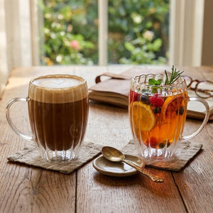 JS Gourmet Tasses en verre borosilicate à double paroi à design de rainures embossées, 350 ml (ensemble de 2) - Simple Boutique