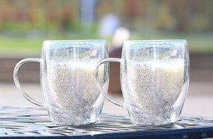 JS Gourmet Tasses en verre borosilicate à double paroi avec paillettes flottantes, 350 ml - Lot de 2 - Simple Boutique