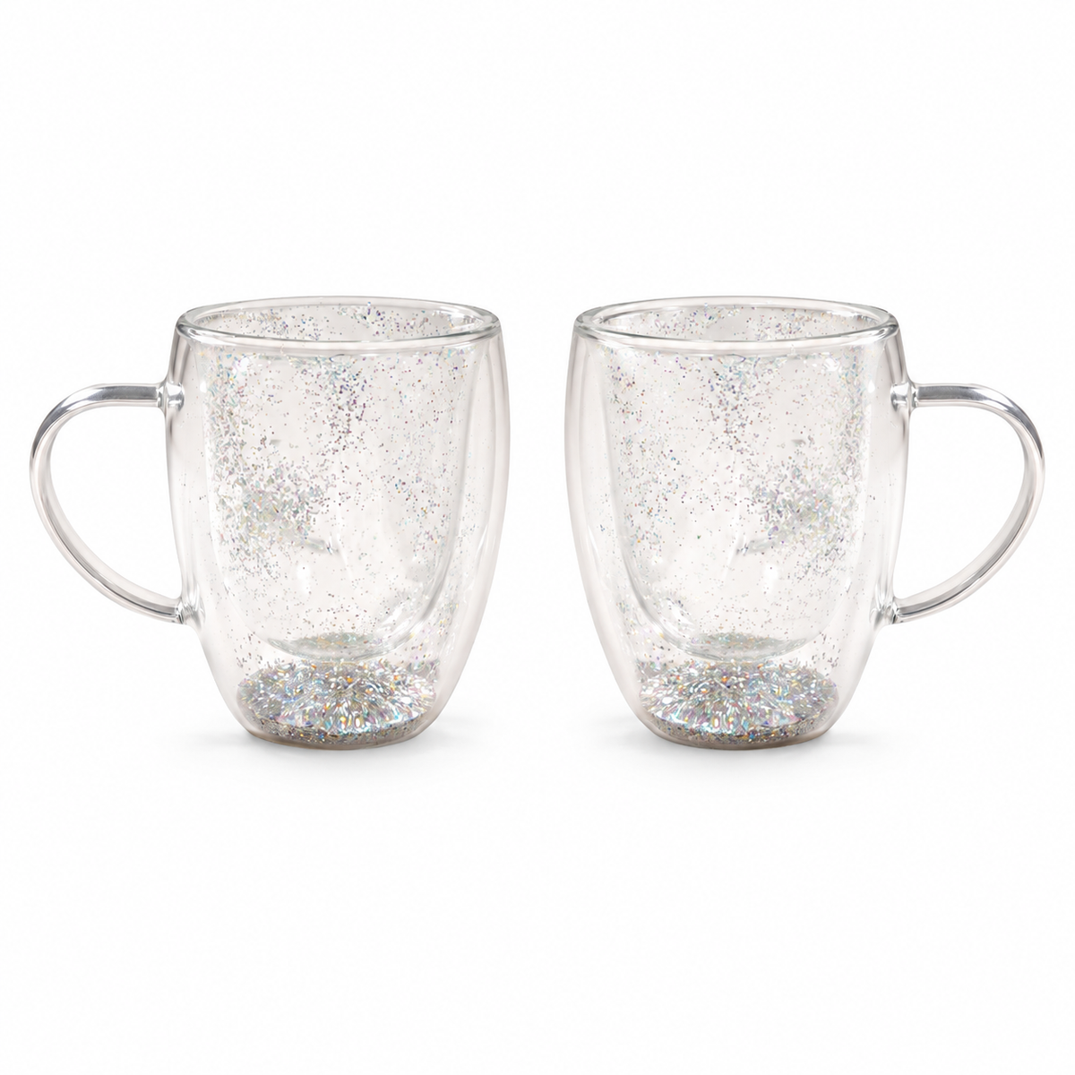 JS Gourmet Tasses en verre borosilicate à double paroi avec paillettes flottantes, 350 ml - Lot de 2 - Simple Boutique
