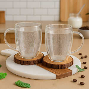 JS Gourmet Tasses en verre borosilicate à double paroi avec paillettes flottantes, 350 ml (ensemble de 2) - Simple Boutique